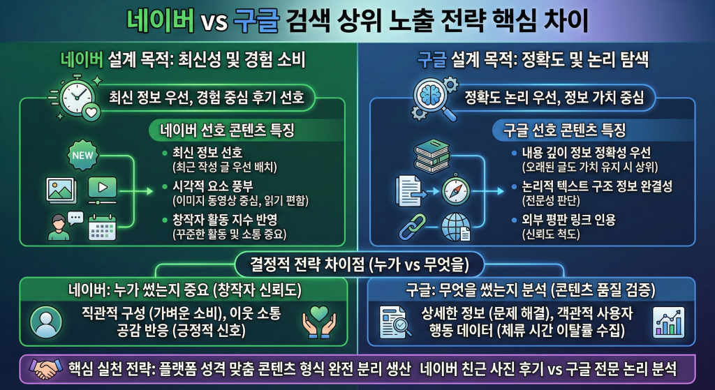 웹사이트 상위노출 네이버 구글 차이점